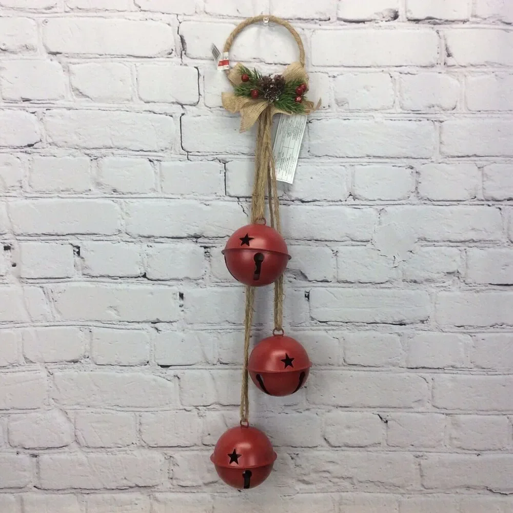 Holiday Christmas 3 Bell Wall/Door Knob Hanger Red w/Jute Twine Bow Decor Crafts